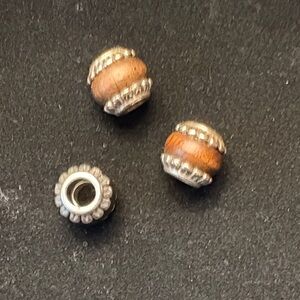 Silver and Brown wooden Bead Charm - 3 available